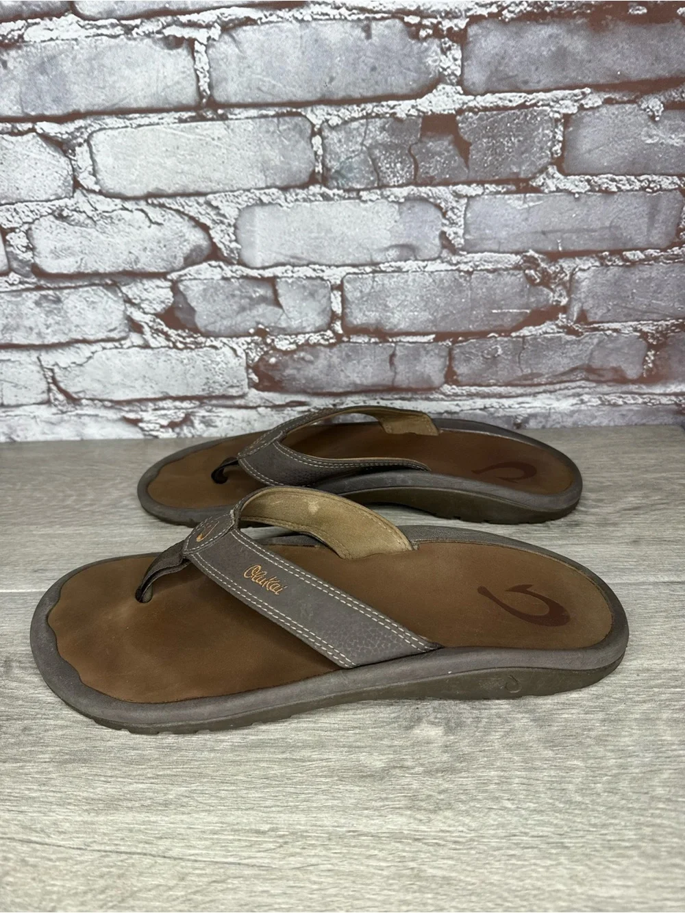 Olukai Ohana Brown Synthetic Beach Flip Flops Sandals Men Sz 12M US/46EU